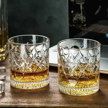 2pcs Glass Cup Whiskey 330ml Relief Cups Drinkware Kitchen Glasses for Cocktail Iced…