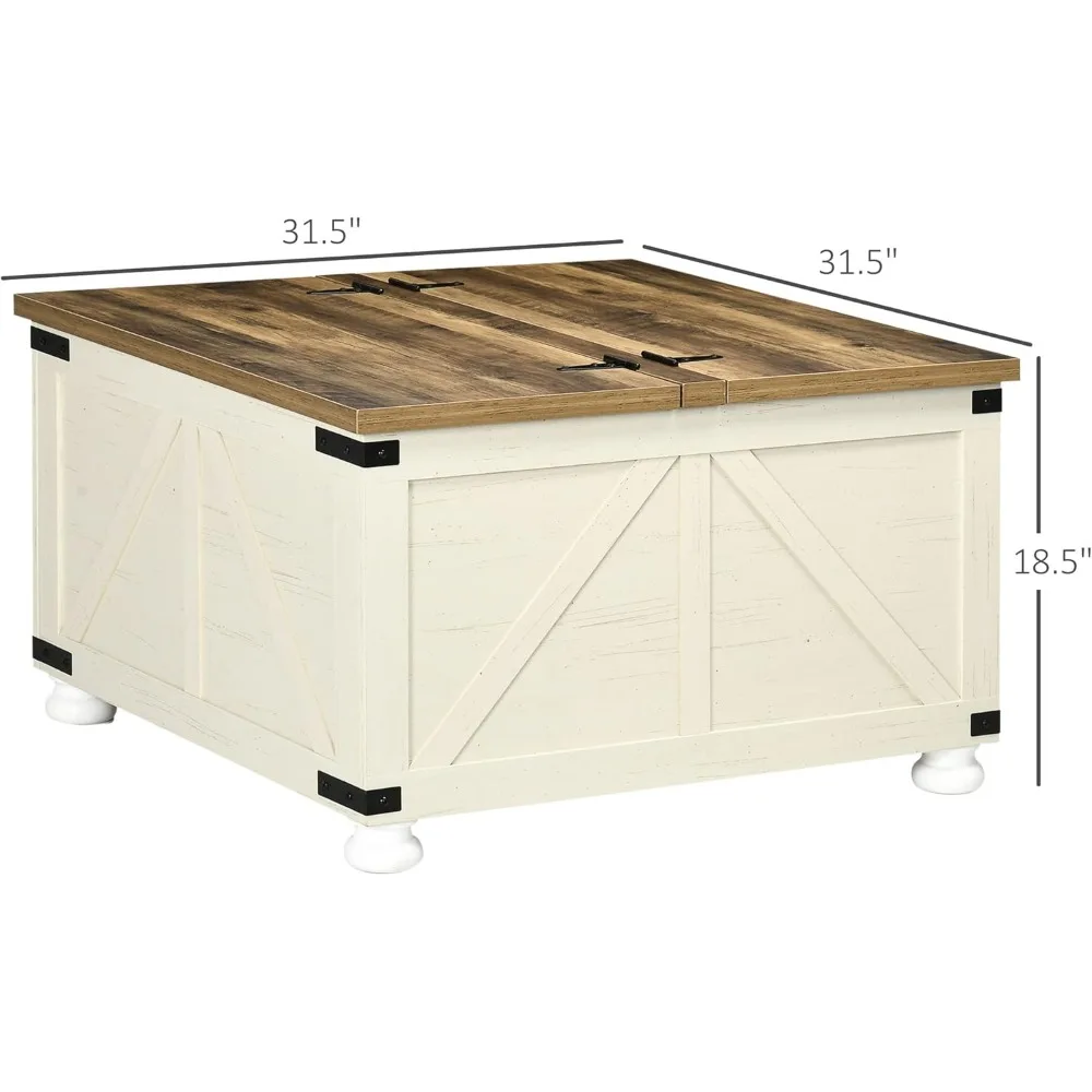 طاولة قهوة مربعة مقاس 31.5 بوصة لغرفة المعيشة مع مساحة تخزين ورفع بمفصلات #3