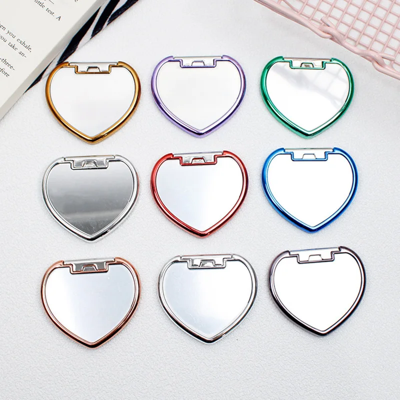 

Luxury Metal Heart Makeup Mirror Universal Mobile Phone Finger Ring Crystal Plating Bracket Foldable Support Stretching Stand