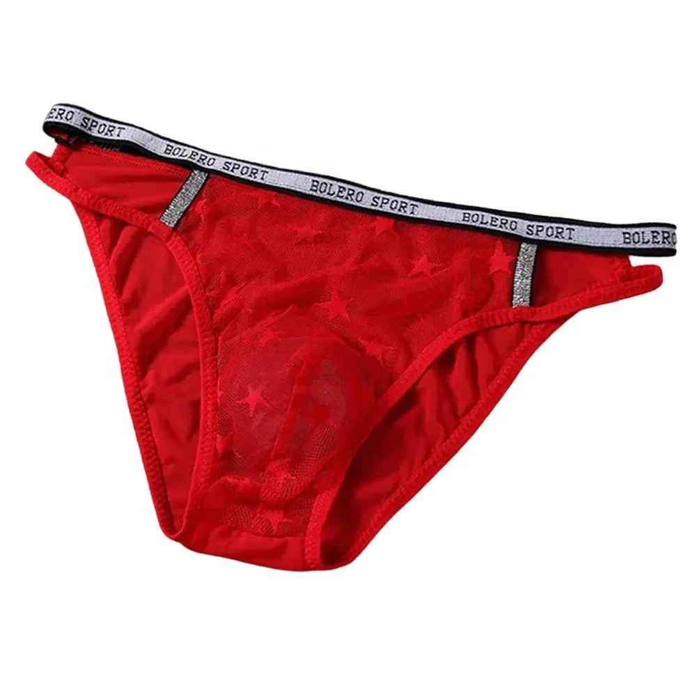 Star Mesh Thong for Men Sexy U-Convex Pouch Erotic Underwear Sissy Sheer Star Print Mesh T-Back Low-Rise Breathable Underpants