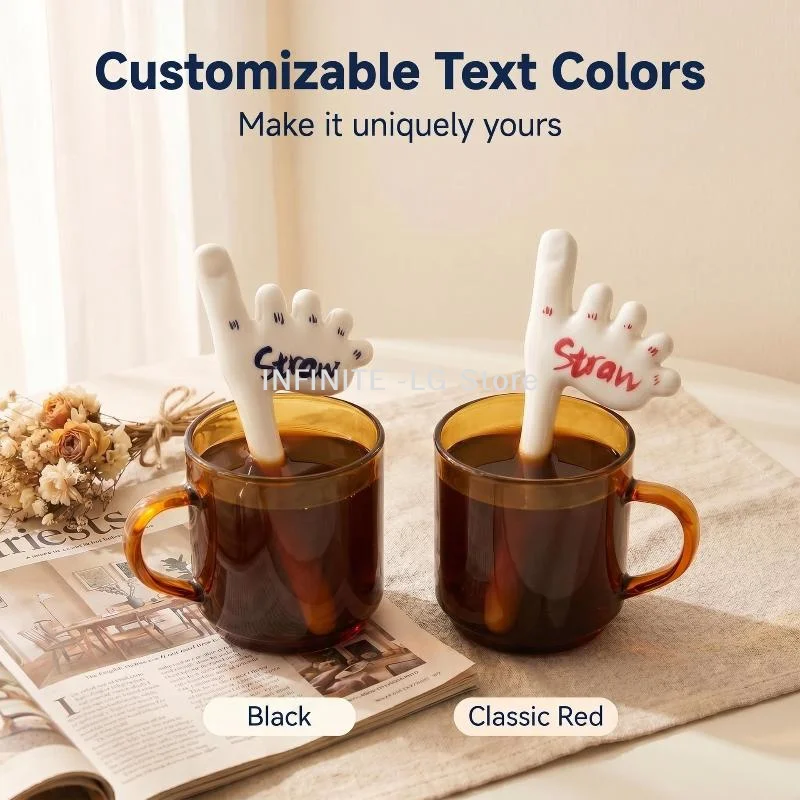 Ceramic Thumb Straw Foot Straw Creative Coffee Cup Drinking Straw Funny Cute Handmade Daily Milk Juice StrawsINFINITE -LG