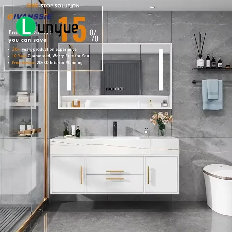 Modern European Wooden Wall Mounted Bathroom Cabinet with Smart Mirror Storage Basin Vanity Unit Space Saving Waterproof