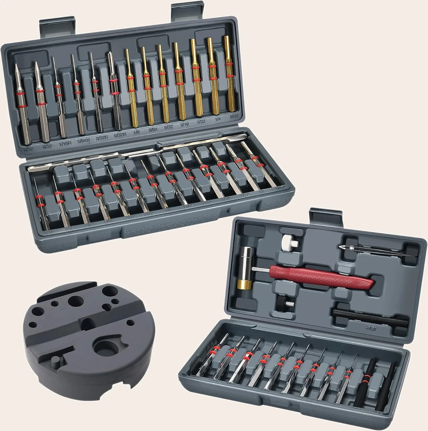 40-Piece Steel & Brass Pin Punch Set with Hammer & Bench Block for Mechanical Repair