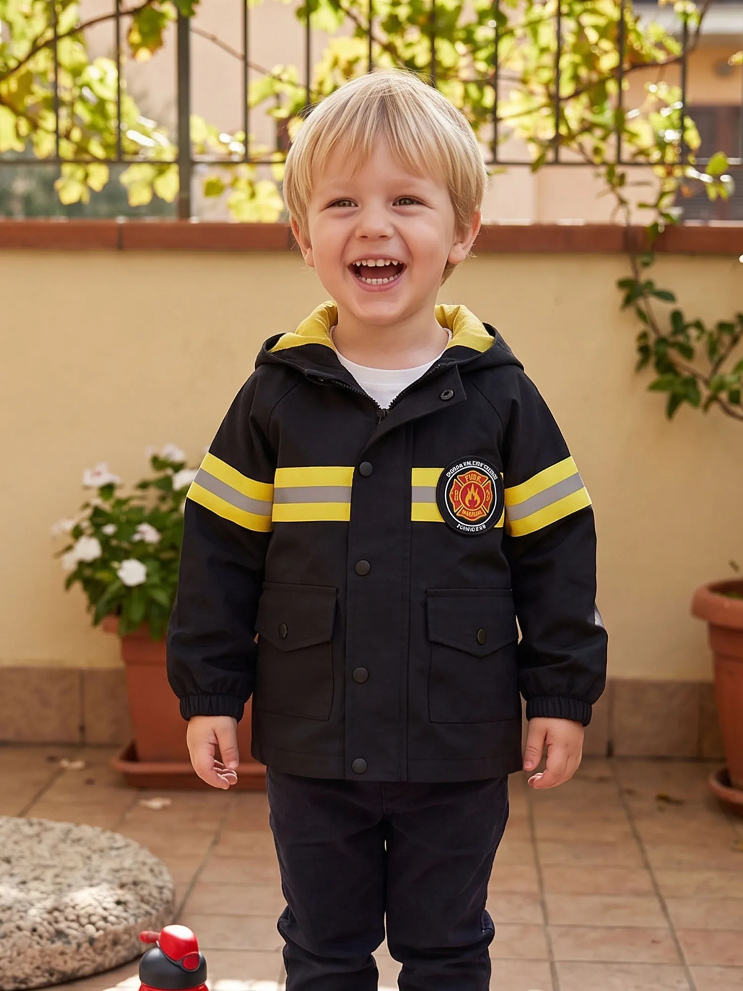 Firefighter Jacket With Kids Jacket Sleeve Zip Up Hooded Kids-Firefighter-Jacket With Pockets Zip Up