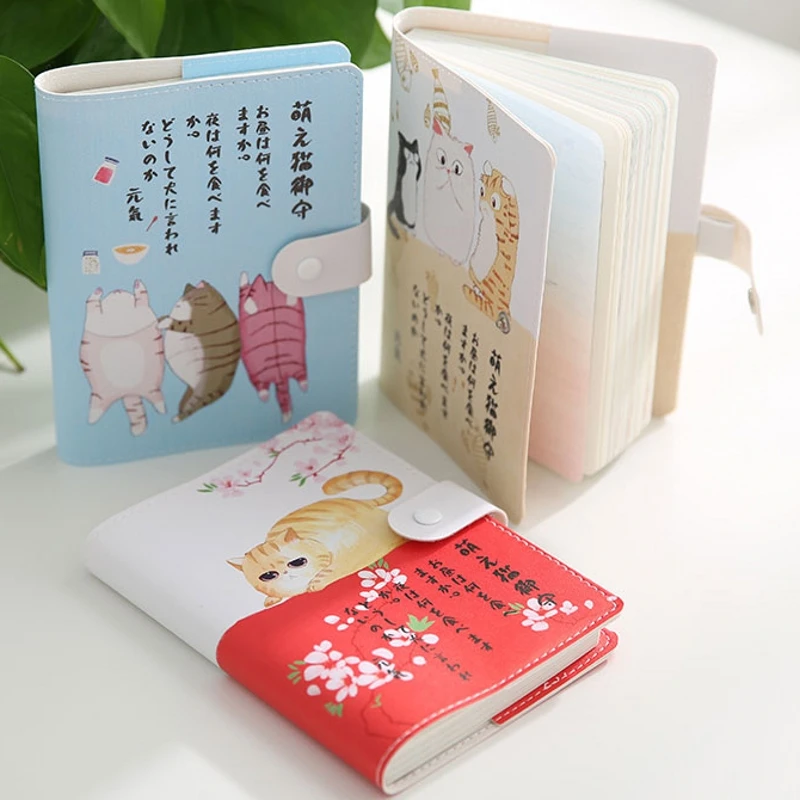 Cute Kawaii Leather A6 Cat Notebook Japanese Color Page Sketchbook Graffiti Diary Planner Student Filofax Notepad Gifts Supplies