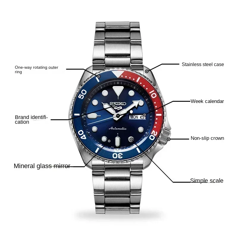 Reloj Seiko SRPD53K1 mecánico automático de acero inoxidable de lujo para hombre, calendario deportivo resistente al agua, fantasma de agua verde