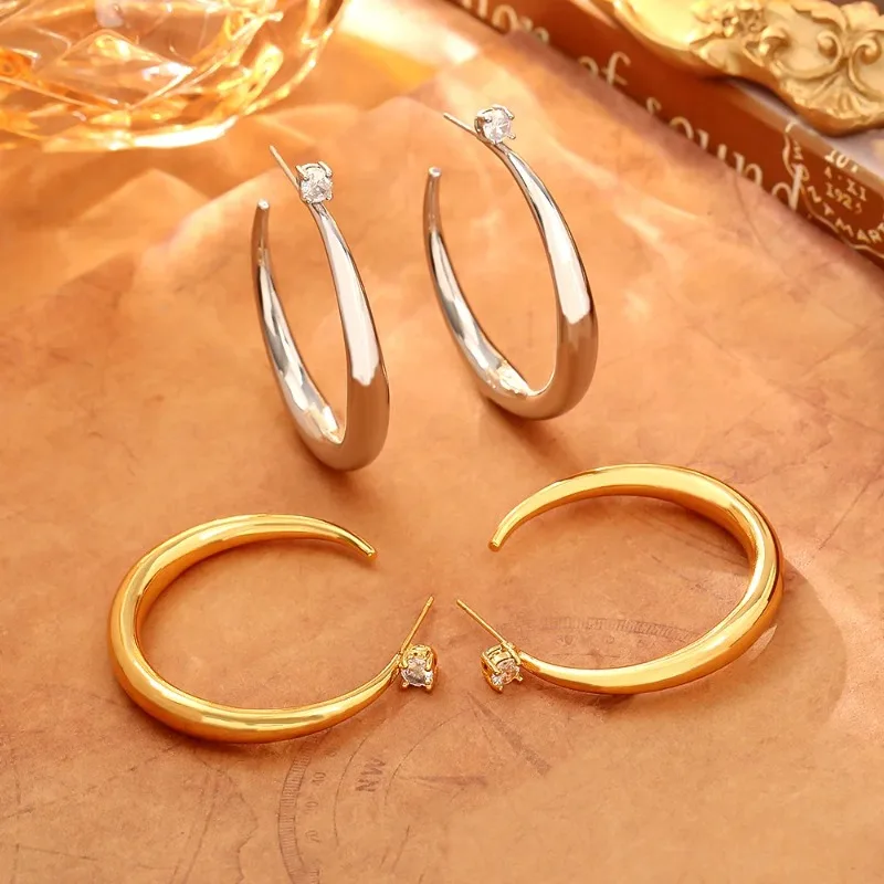 Super flash zircon metal hoop earrings light luxury minimalist style exaggerated large hoop earrings cold style earrings