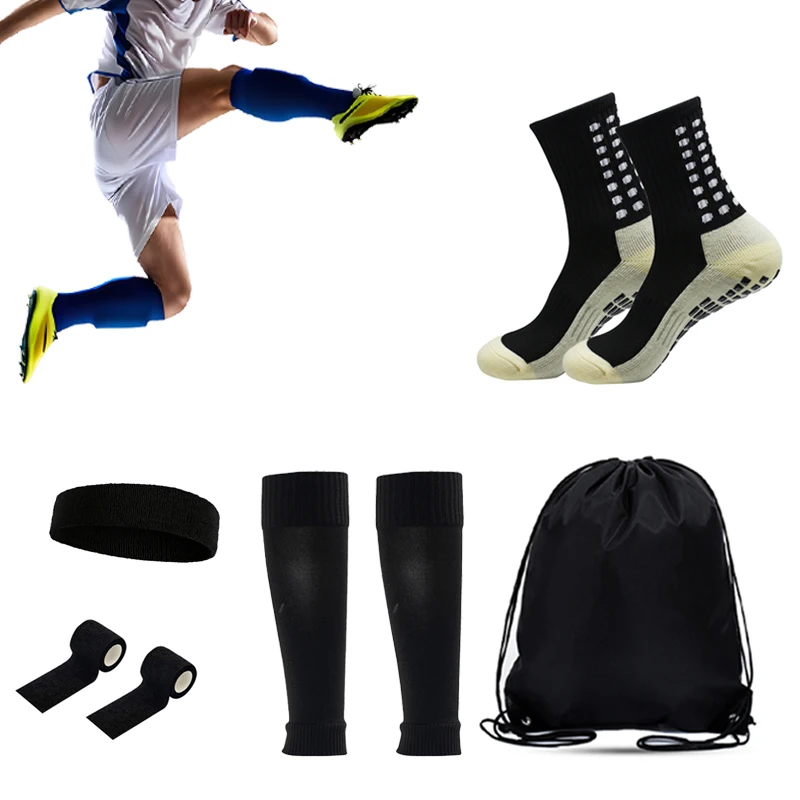 

5 шт. комплект футбольных спортивных носков, чехол для ног, повязка для волос, сумка для хранения, повязки, удобные нескользящие футбольные носки