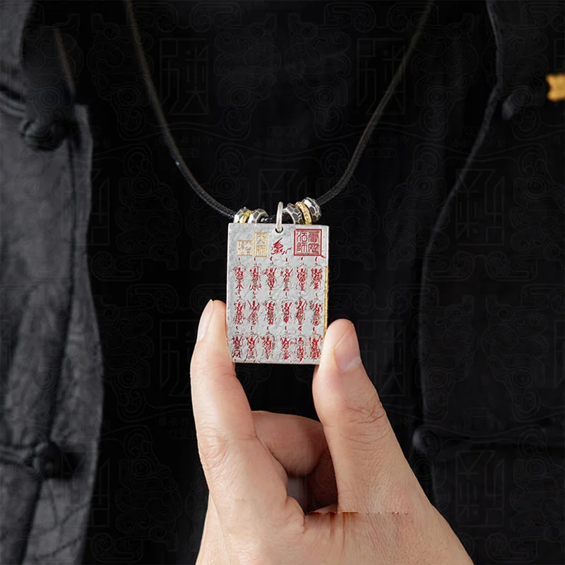 Blessing 36 Thunder Marshals Amulet Pendant Men Jewelry Ethnic Style Cinnabar Engraved Symbols Safety Card Necklace Male Gift