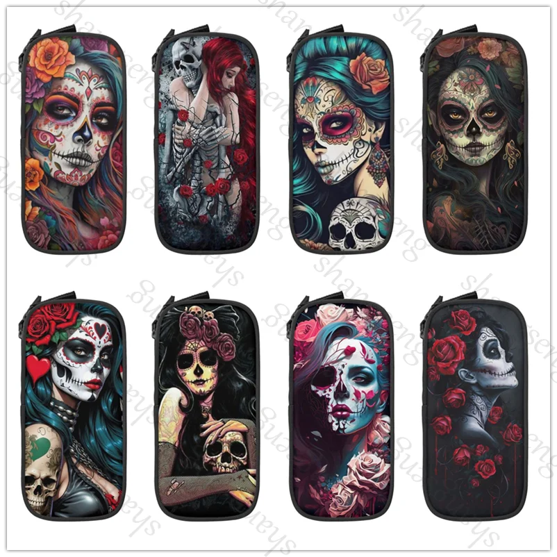 

sugar skull Pencil case large capacity Pen case stationery storage bag student learning supplies Print gift