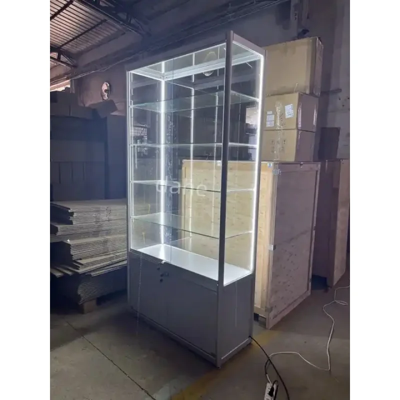 Custom. Glasses Store Display Furniture Aluminum Frame Glass and Wood Showcase with Led Lights Lockable Glass Door Cab