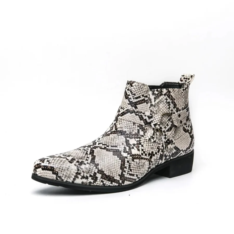 2025 New Men's Pointed Black White Chelsea Ankle Boots British Designer Botas Trend Casual High-tops Punk Rock Shoes - view 2