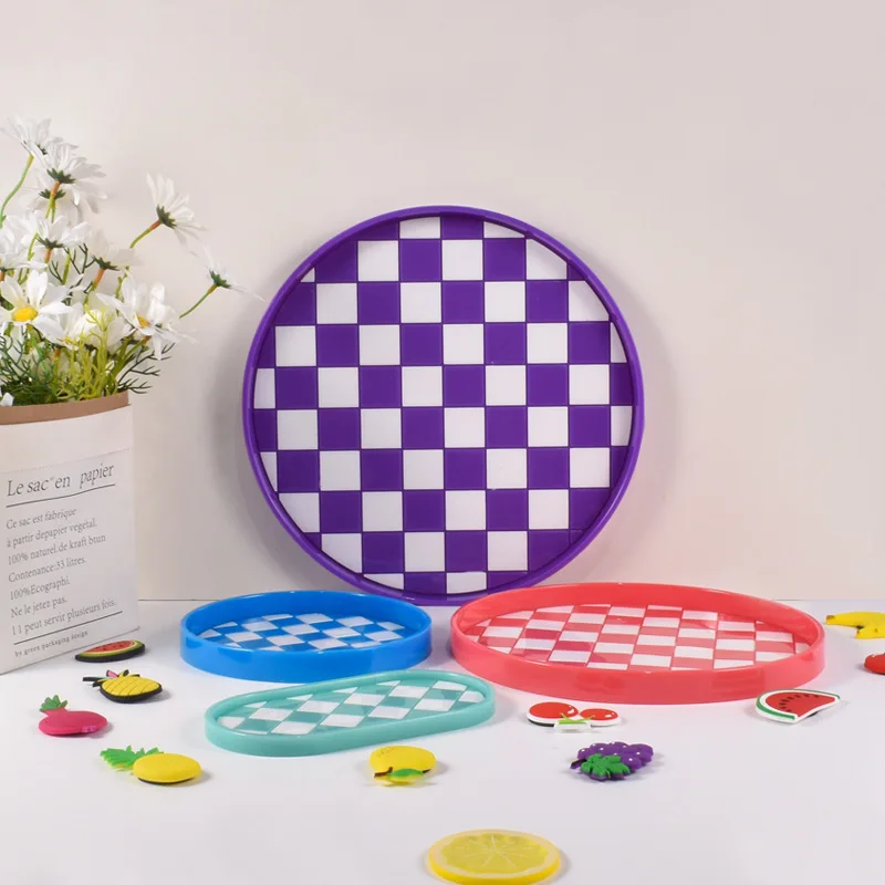 Epoxy Resin Mold Storage  Tray Checkered Chessboard Large, Medium and Small Oval  Silicone