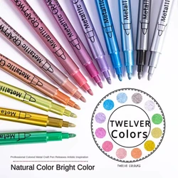 12 Colors Metallic Markers Pens Permanent Art Marker for Manga Crafts Scrapbooking Metal Rock Painting Stationery School Supplie