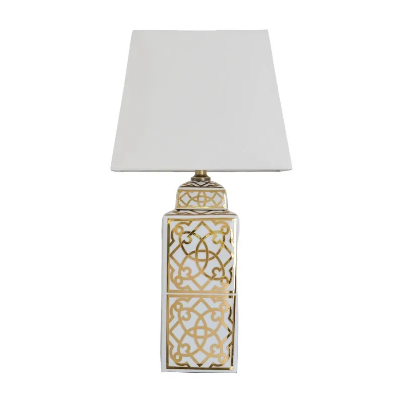 

New Chinese desk lamp Bedroom bedside living room Jingdezhen gold-painted ceramic light luxury decorative lamp dimmable