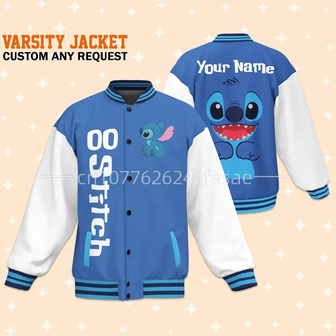 New Custom Stitch and Angel Baseball Jacket Disney 3D Printed Casual College Style Y2K Men's and Women's Baseball Jacket