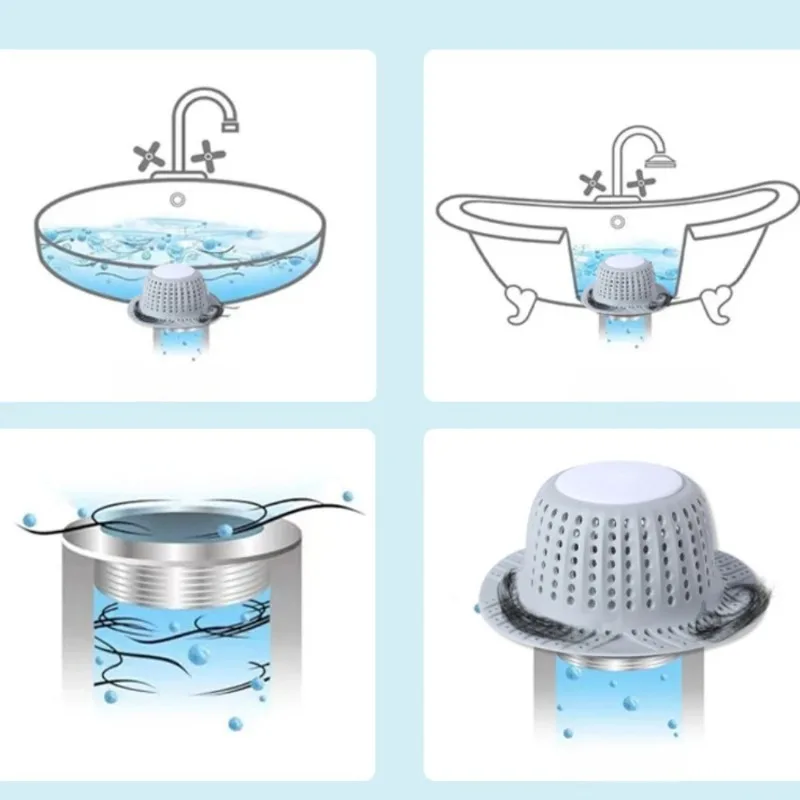 Removable Self‑Adhesive Silicone Drain Hair Catcher Anti‑Clog Mesh Filter Easy Clean for Shower Floor Sink Bathroom Kitchen Use