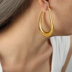 Pendientes gruesos de acero inoxidable para mujer, aretes de aro grandes, hipérbola impermeable, nueva tendencia, joyería para mujer