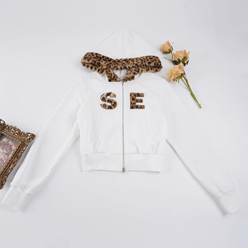

Новая флисовая лоскутная толстовка с леопардовым принтом, женская уличная стильная повседневная толстовка с капюшоном и тонкой талией, модная верхняя одежда