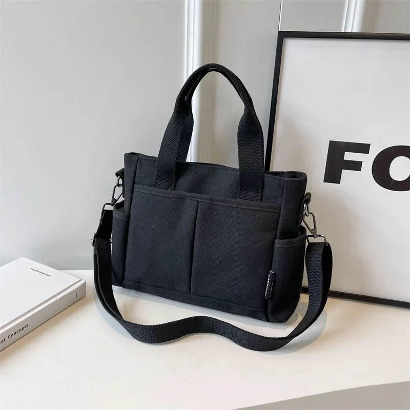 Artistic Canvas Tote Bag Women's Crossbody Shoulder Bag Thickened Commuter Casual Tote Bag Urban Simple Style with Pocket