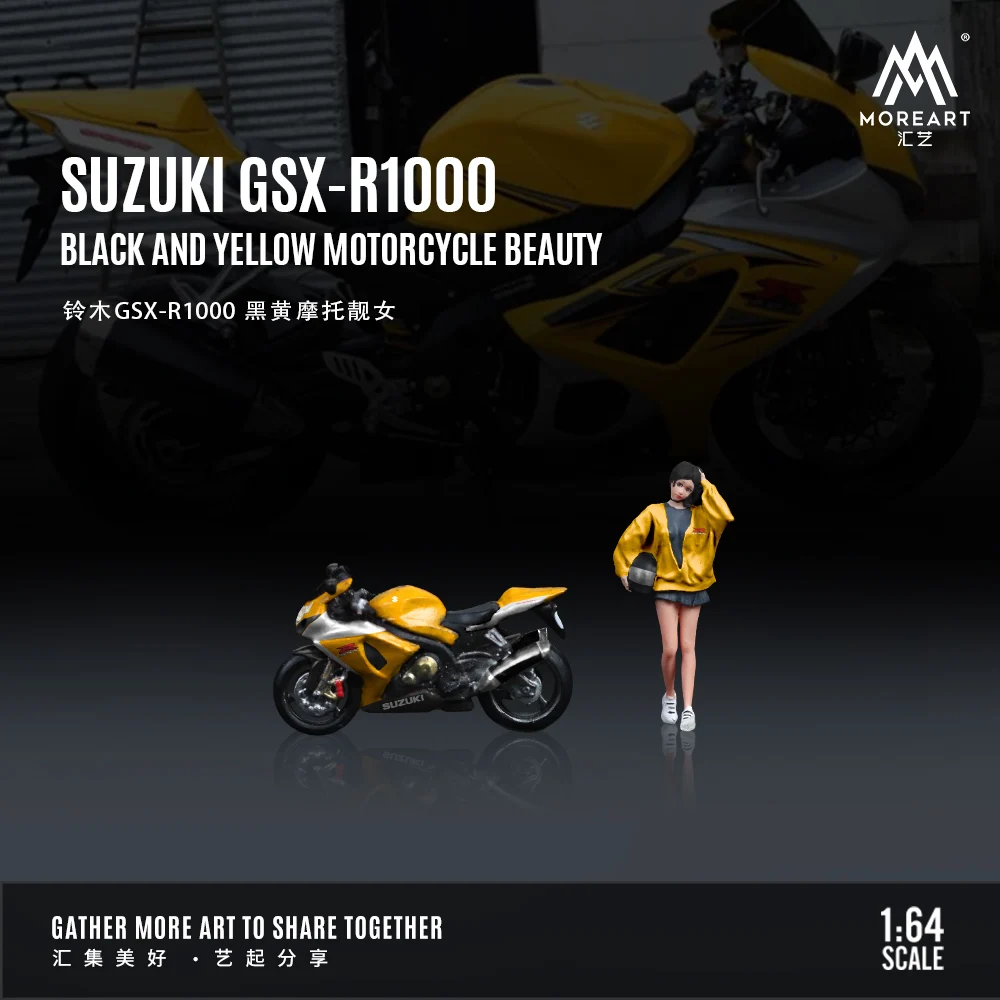 Preordine MoreArt 1/64 Suzu GSX-R1000 Classico Nero e Giallo Moto Bella Ragazza Set di Bambole Decorazioni per la Casa