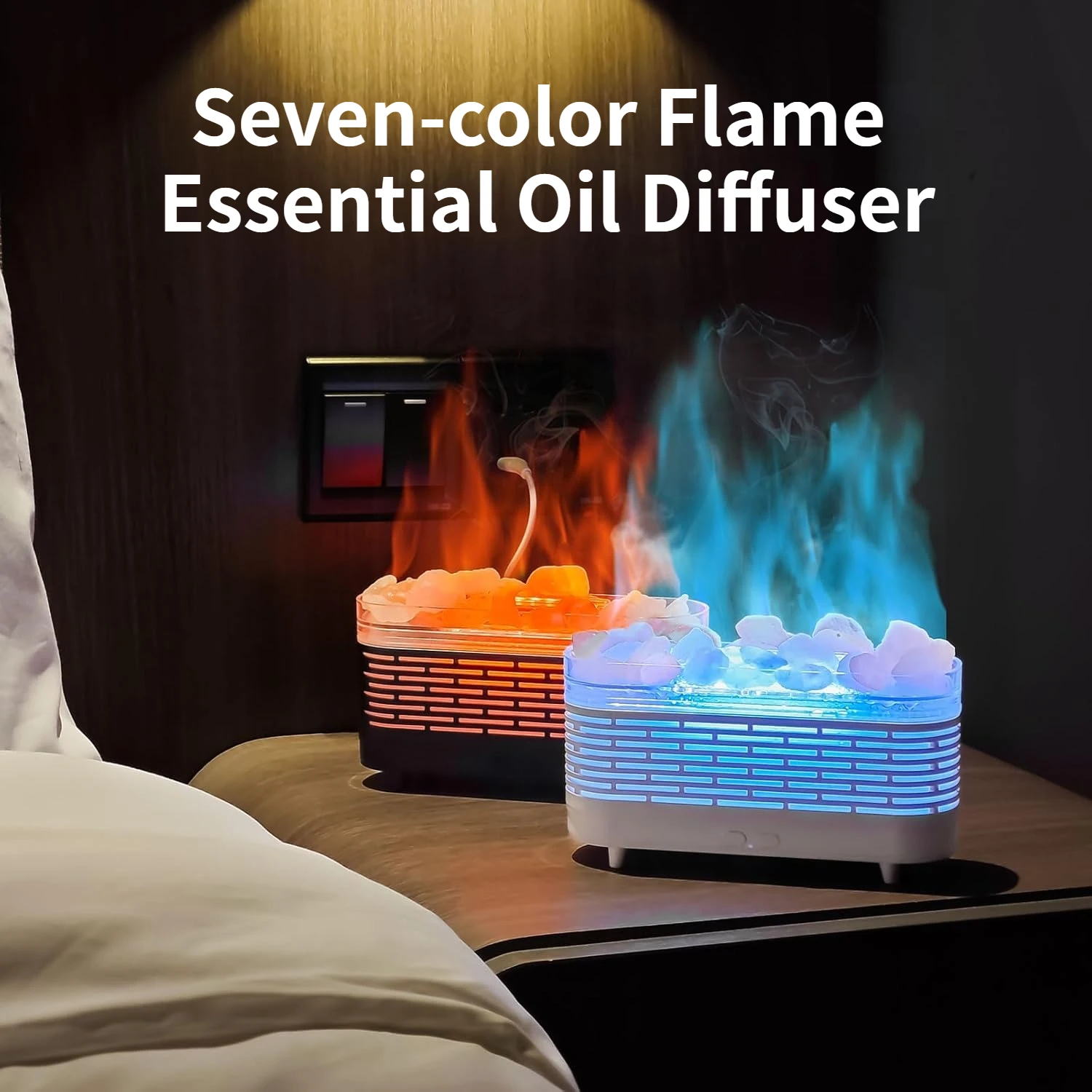 

Гималайский натуральный кристаллический камень, альта, окружающий свет, увлажнитель для спальни, семицветный диффузор эфирного масла с пламенем