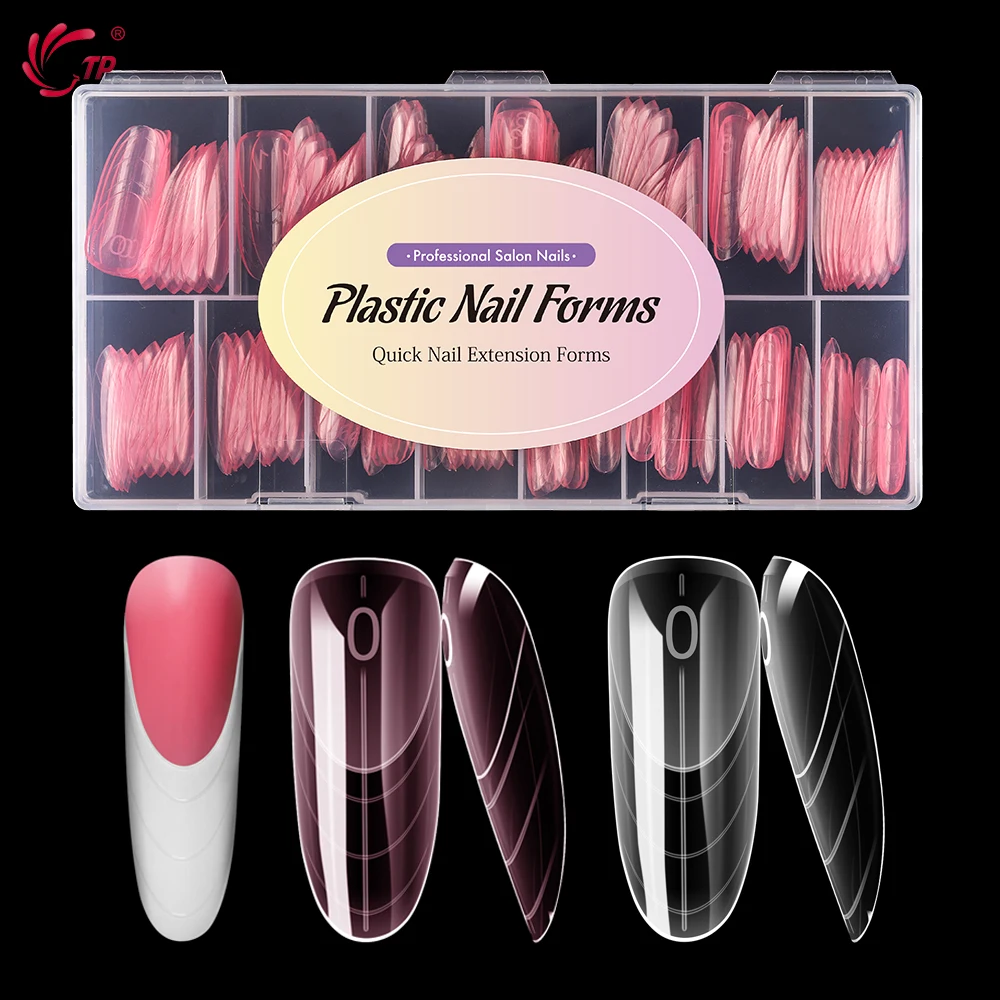 TP 150pcs/box French Dual Forms Nail Extension Poly Nail Gel Molds Full Cover Acrylic Nails Top Forms Pink Clear Manicure Tools