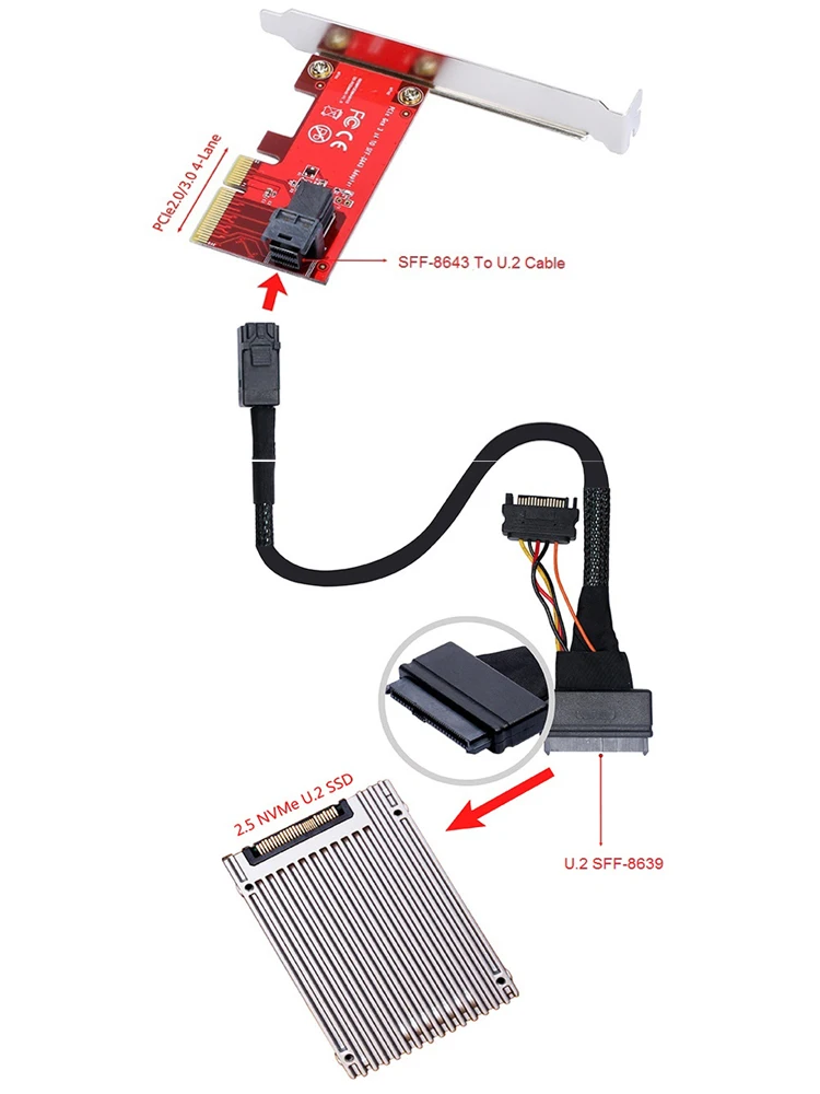 بطاقة محول PCIe x4 إلى U.2 NVMe SSD SFF-8643 محول موصل لترقية تخزين خادم سطح المكتب توسيع PCIe 4.0