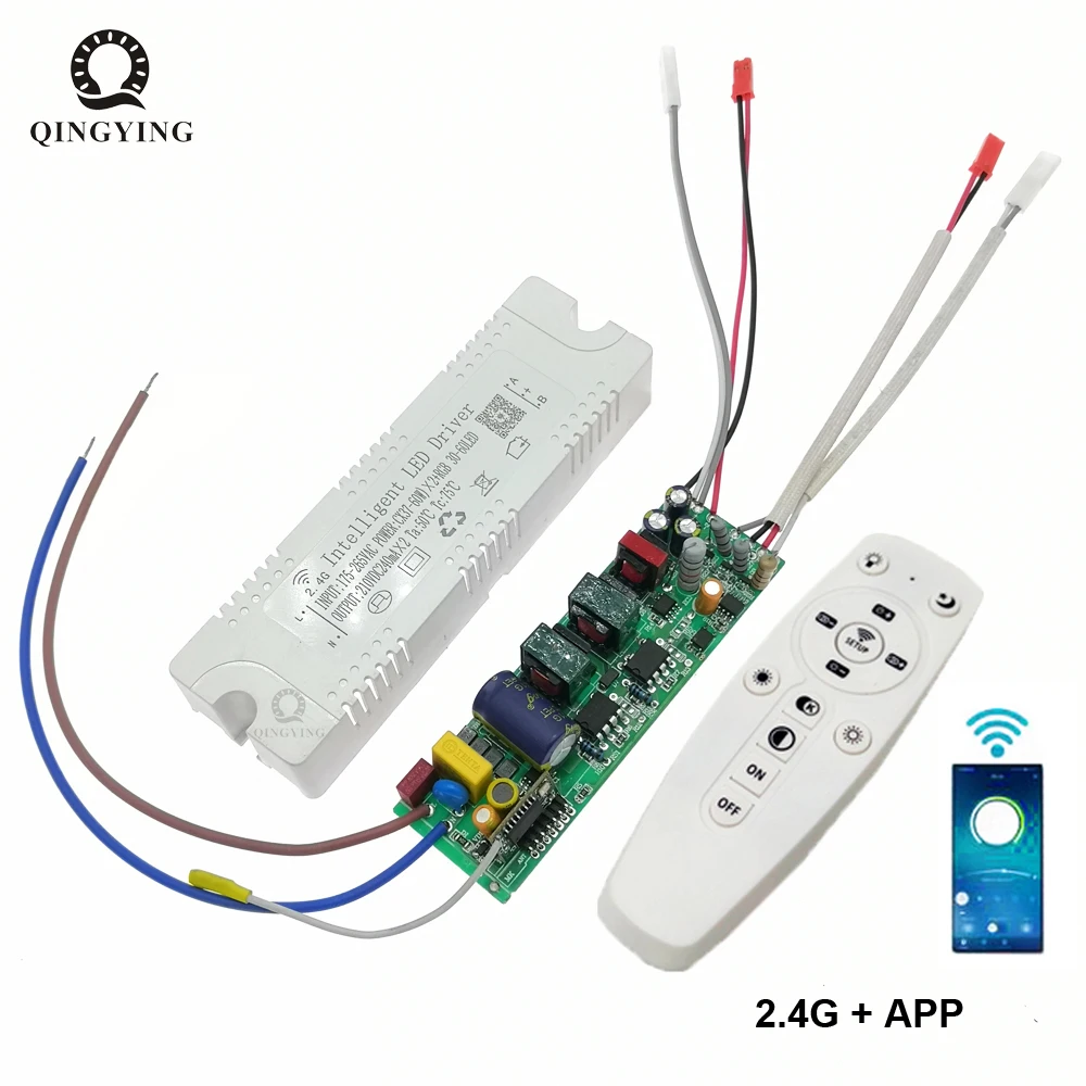 Controlador LED inteligente con atenuación, transformador de fuente de alimentación cambiable por Color, 37-60Wx2 + RGB 30-60LED 2,4G, control