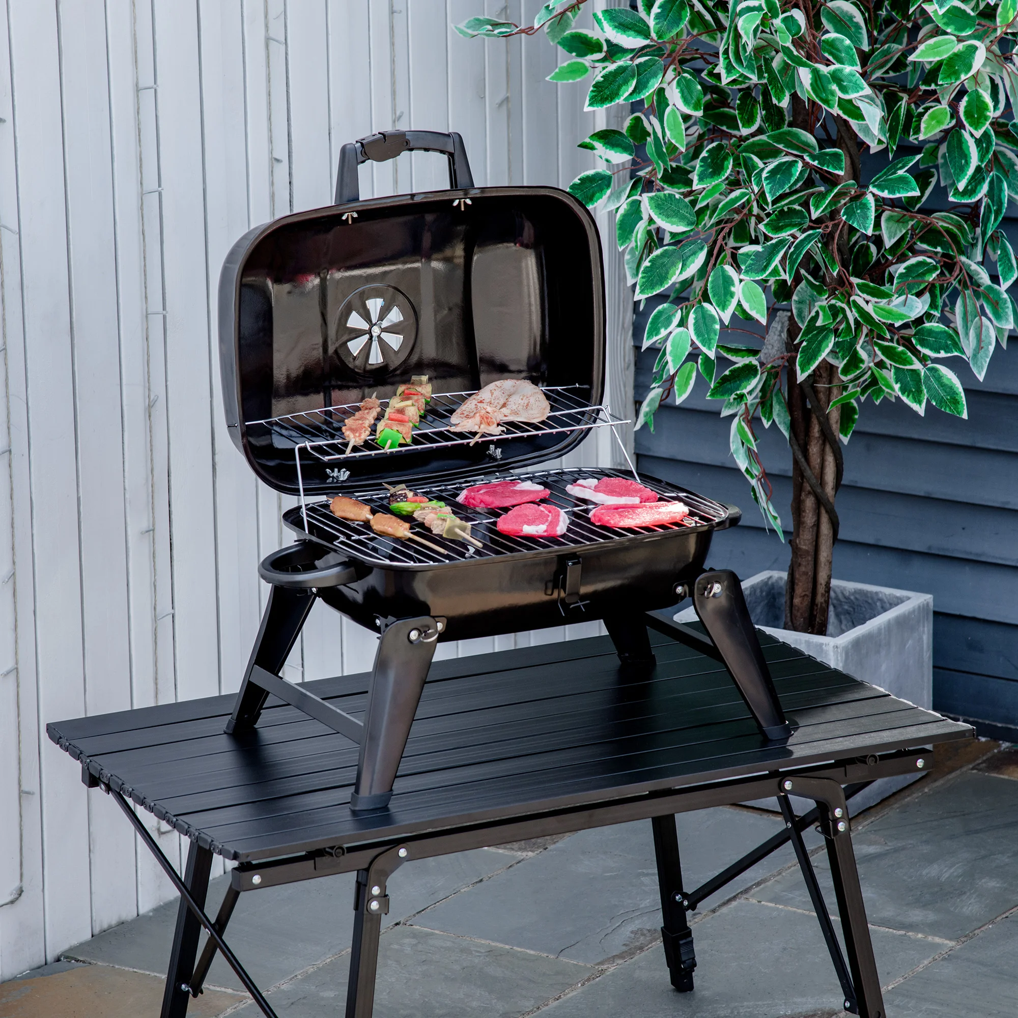 Portable Tabletop Charcoal Grill Bbq Camping Picnic Cooker Air Vent Outdoor