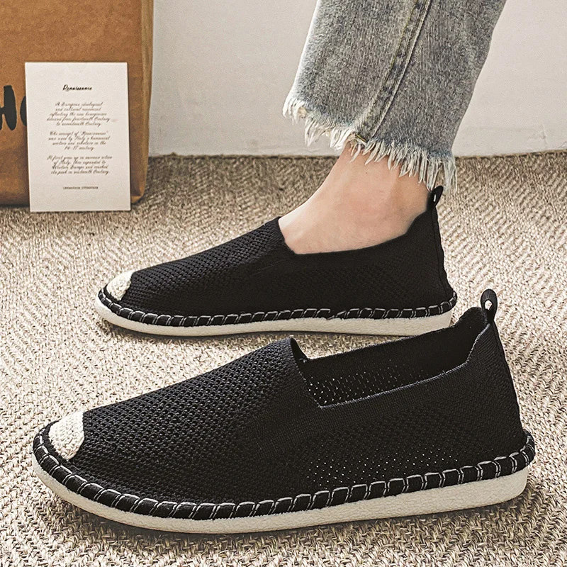 Classic Slip-On Mens Black Lazy Shoes Breathable Flat Loafers Man Comfortable Summer Casual Fisherman Shoes Men Driving Footwear