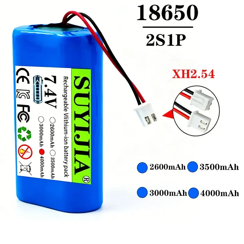 7.4V Newly Made 18650 2S1P Lithium Ion Battery with XH2.54 Plug 2600mAh 3000mAh 3500mAh 4000mAh Rechargeable Battery + PCB