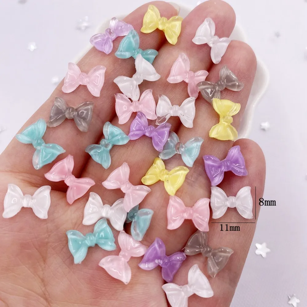 8*10mm Shiny Jelly Colorful Mini Bow Nail Art 100PCS Gem Rhinestone Figurines Applique Scrapbook DIY Accessories Decor Craft OL6