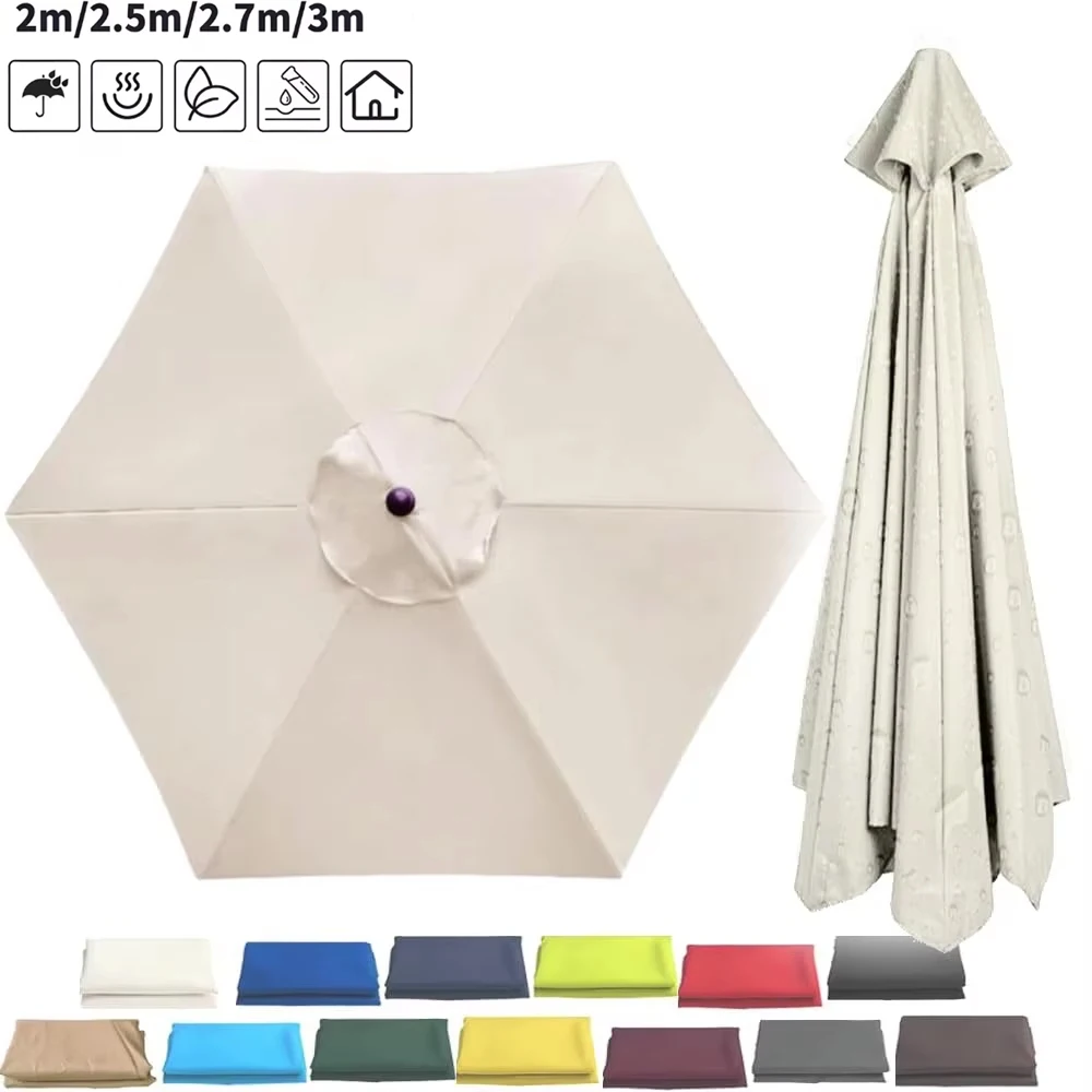 UV Protection Waterproof Replaceable Umbrella Canopy 2/2.5/2.7/3m Parasol Top Cloth Cover For 6/8 Ribs Garden Yard Patio