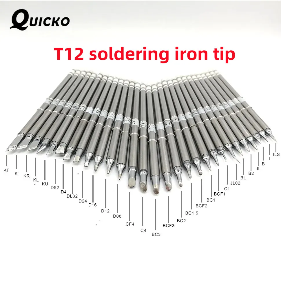 QUICKO Soldering Iron Head Tips T12 Series Replacement Tip T12-K BC2 BC3 JL02 D24 KU ILS BL I For FX951 FX-952 T12-942