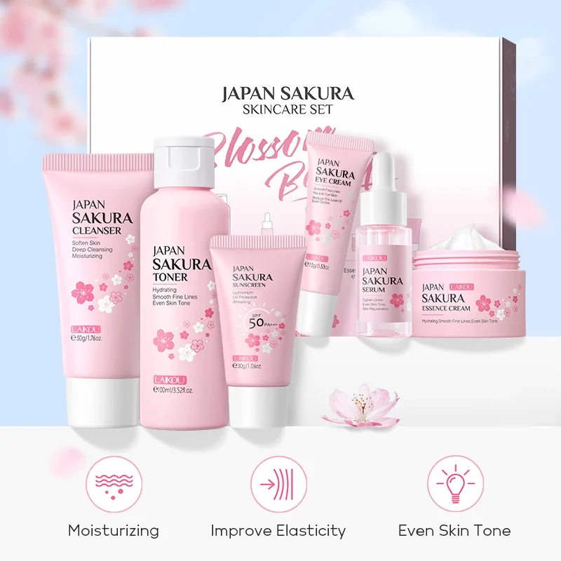 LAIKOU Sakura Brightening Skin Care Brightening Set Moisturizing Whitening Sunscreen 6pcs Sets