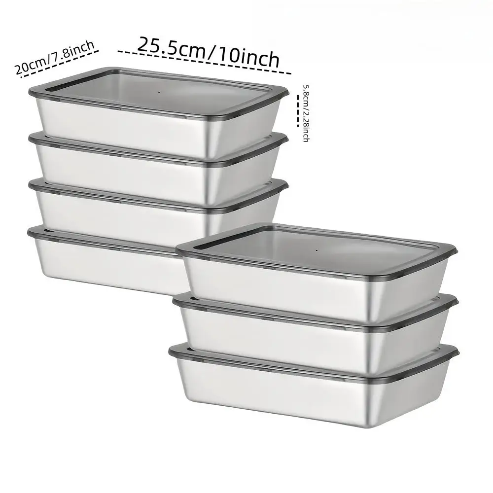 7PCS Stainless Steel Food Storage Containers Set with Black Transparent Sealed Lids Stackable for Salad Fruit Food Storage Kitch