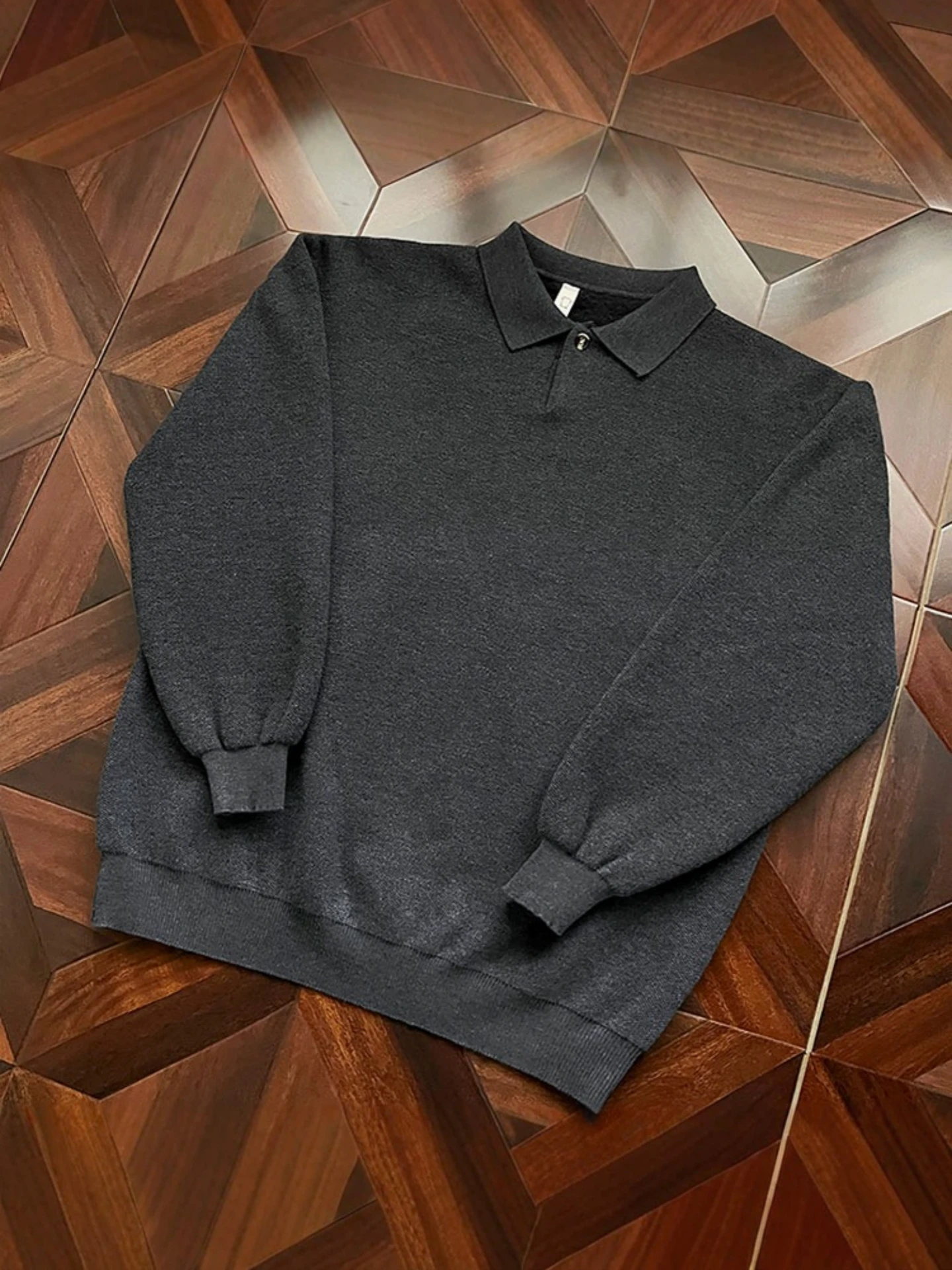 

Утепленный вязаный свитер-поло для мужчин: повседневный, универсальный, с воротником, теплый, на флисовой подкладке, осень-зима