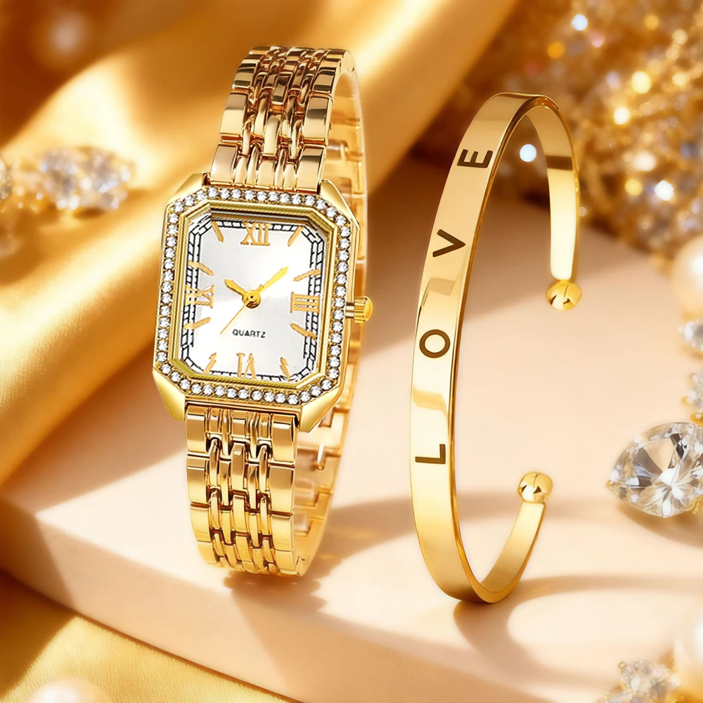 2pc elegant pointer style women's watch+accessory set, perfect match between watch and same color accessories