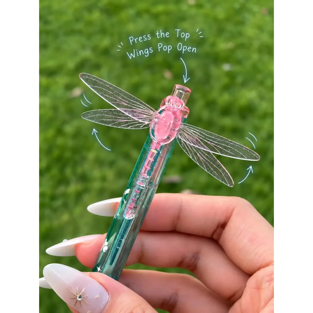1/4pcs Dragonfly Wing Click Pen Fun Pop-Open Wing Design 0.5mm Fine Tip Smooth and Comfortable for School & Office Supplies Gift