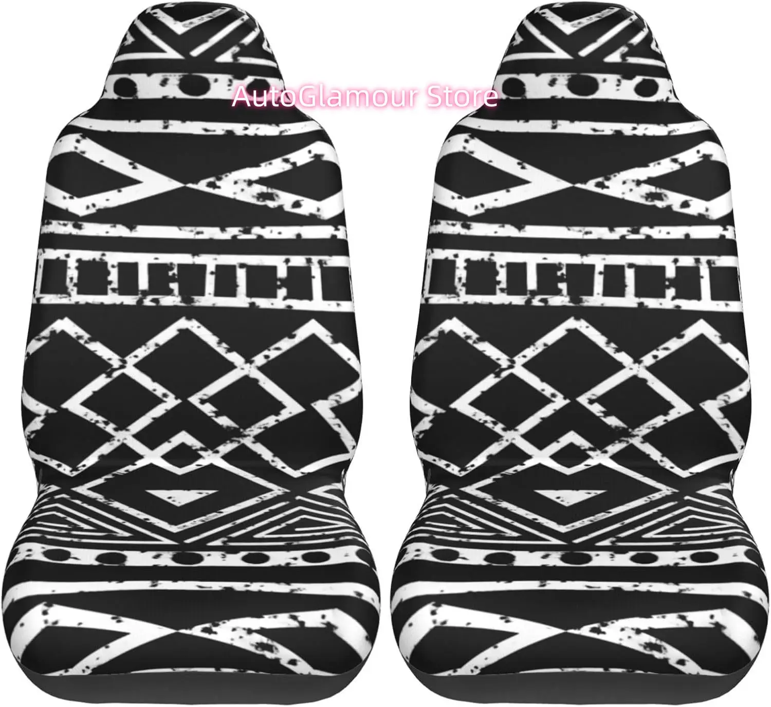 Black White African Tribal Bathroom 2-Piece   Seat Cover Complete Set - Elastic Seat Protection Cover for Cars, Tru