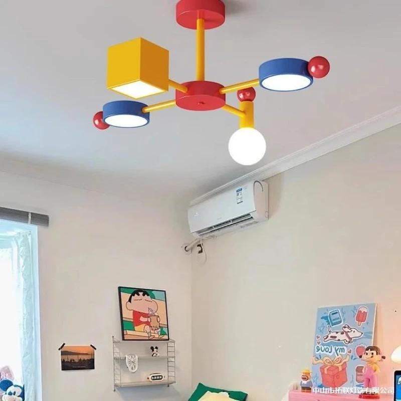 2025 new cute cartoon color living room bedroom chandelier eye protection children's room study macaron decorative lamp