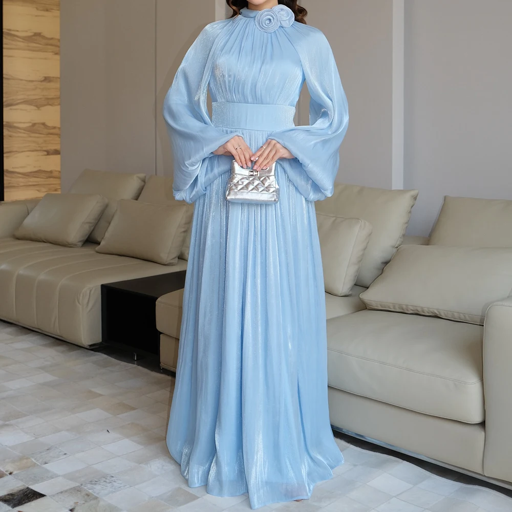 

Вечерние платья трапециевидной формы по индивидуальному заказу, длиной до пола, с высоким воротником и длинными рукавами, платье для выпускного вечера, модные цветы, простое драпированное повседневное вечернее платье