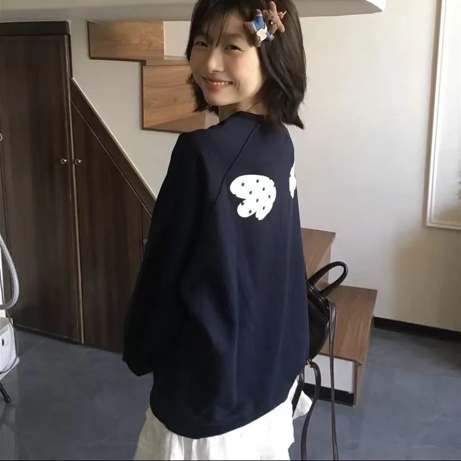 النمط الياباني البولكا نقطة أجنحة الملاك جولة الرقبة البلوز المرأة فضفاضة رداء علوي غير رسمي جديد الخريف أزياء الكلية نمط لطيف Ver... #2