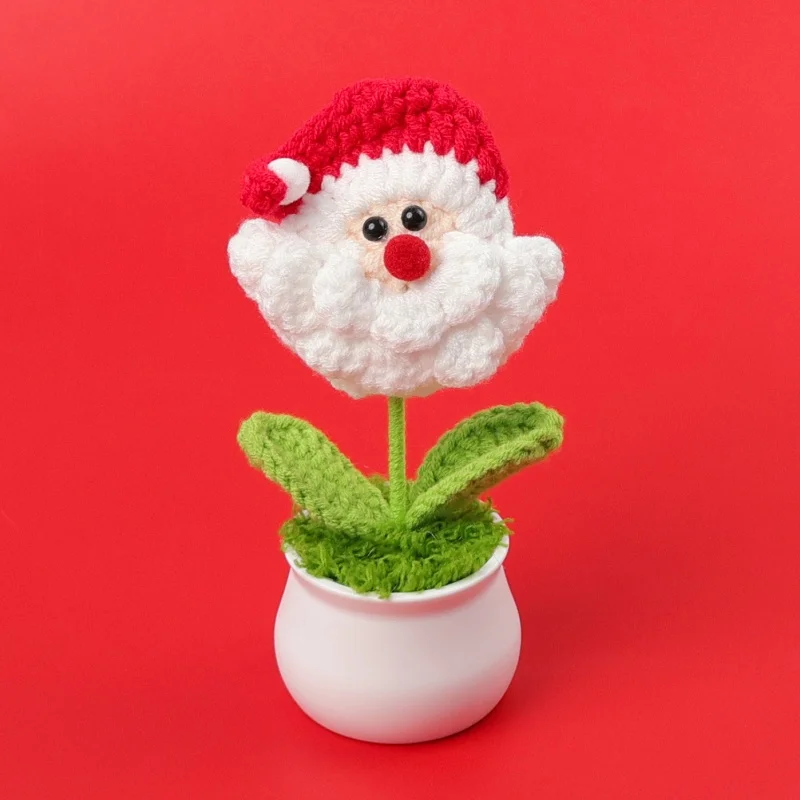 نباتات محشوة سانتا كلوز اليدوية الكروشيه محبوك الزهور الأواني الجدول ديكور المنزل هدايا عيد الميلاد عيد الميلاد للأطفال