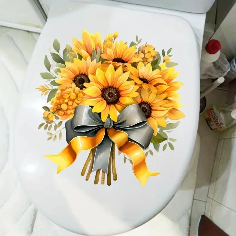 A Bunch of Beautiful Sunflowers Toilet Stickers, Bright Bathroom for Home Decoration, Vinyl Animal Decals, Art Wall Paper