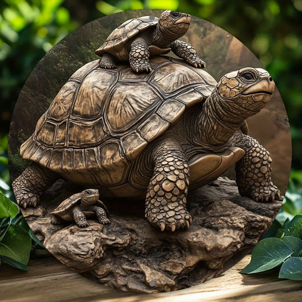 2D Vintage Turtle Wall Wooden Disc Decoration Indoor Outdoor Round Bars Kitchen Cafe Home Office Party Decoration Creative Gift