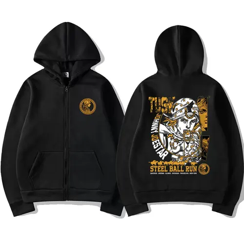 Imagen 2 del producto Anime JoJo's Bizarre Adventure Johnny Joestar STEEL BALL RUN gráfico cremallera Sudadera con capucha hombres mujeres Casual Vintage sudadera con cremallera