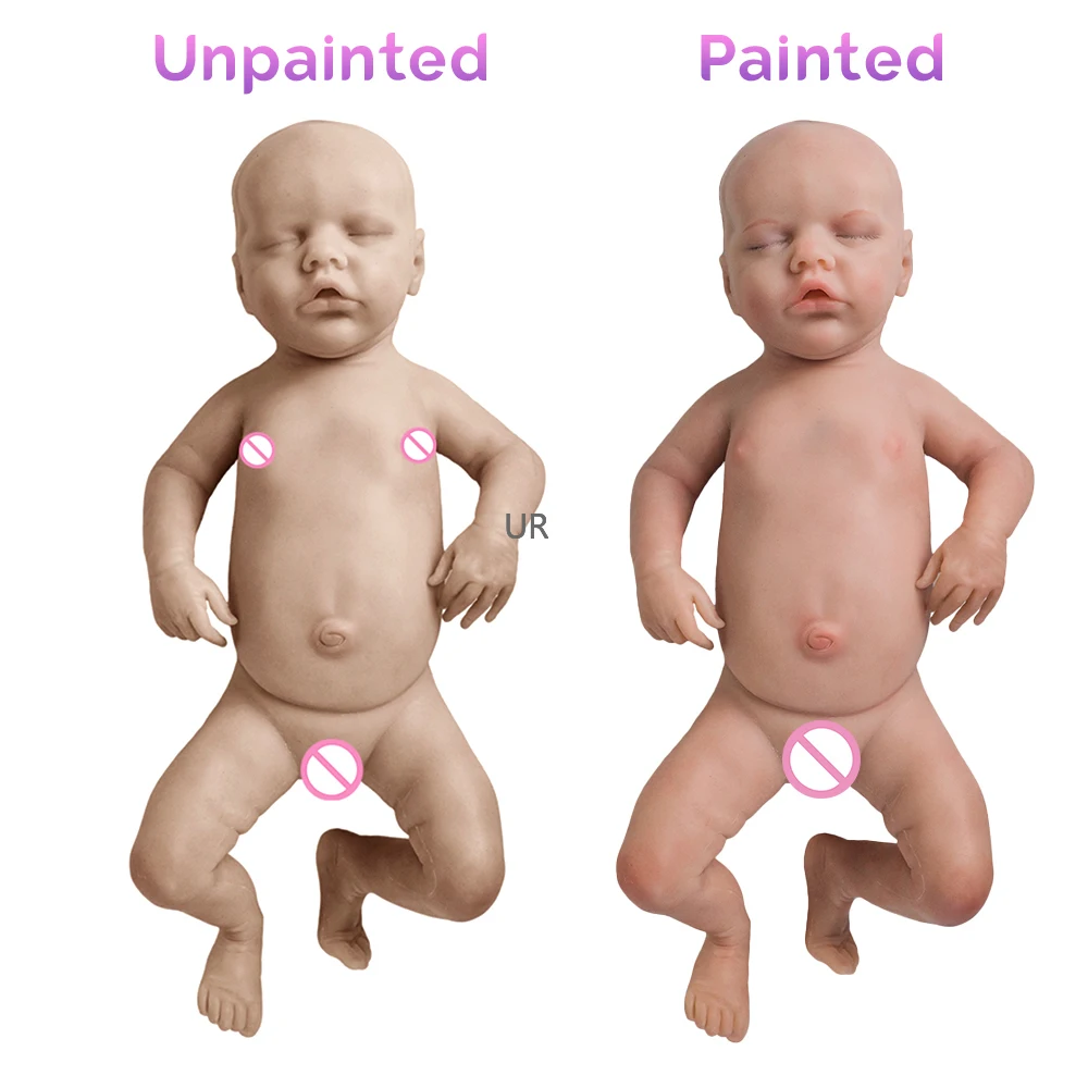 

Reborn Baby Boy Doll Unpainted Realistic Soft 17 Inch 43cm Full Solid Silicone Sleepy Closed Eyes for Small Kids Toy