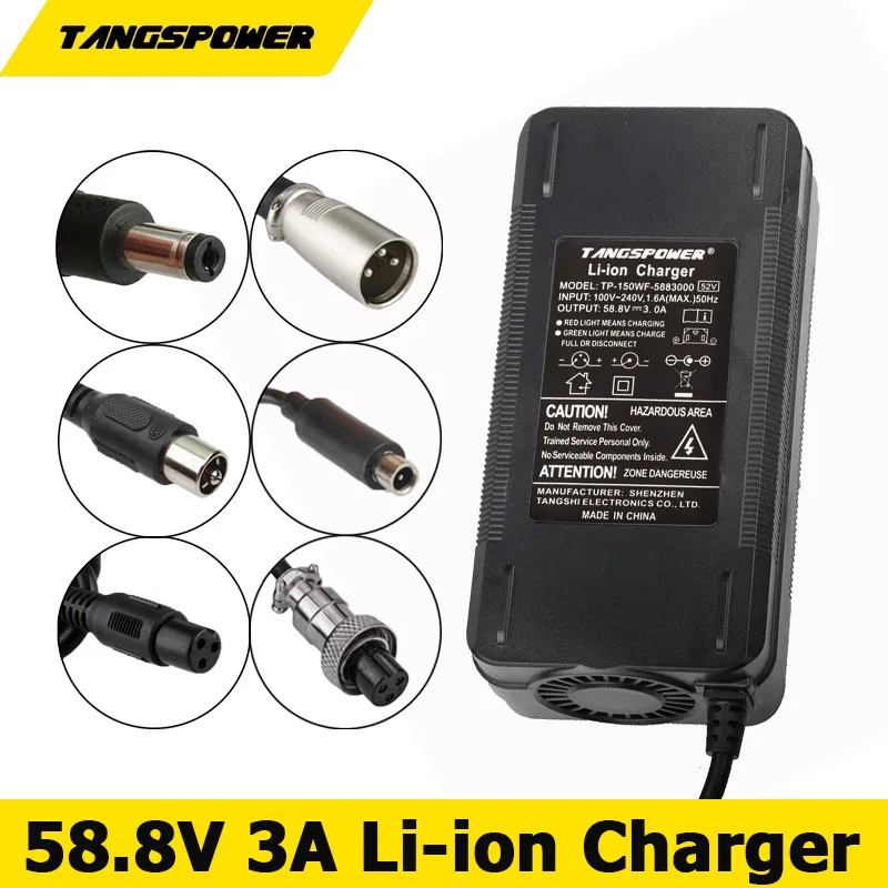 58.8V 3A Smart Fast Charging Lithium Battery Charger For 14S 52V Li-ion High Quality Charger With Fan Strong Heat Dissipation